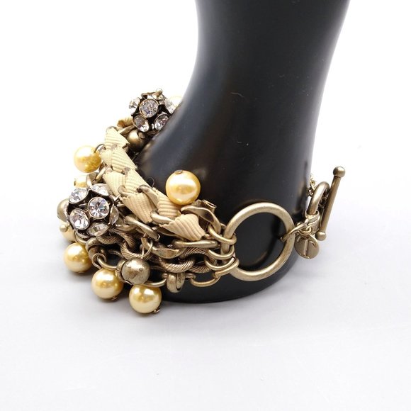 Vintage Talbots Multi Strand Bracelet, Antique Gold Tone with Faux Pearls, Beige - Picture 3 of 5